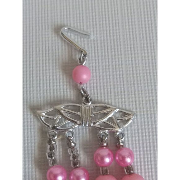 Shades of Pink and Translucent Iridescent Beads Multi Strand Statement Necklace - Picture 8 of 10